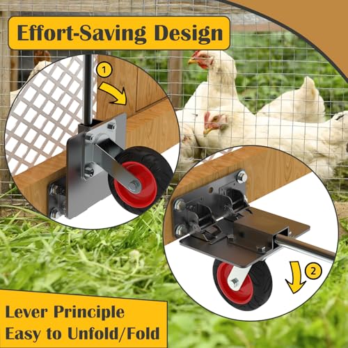 TOPOWN Chicken Tractor Mobility with Wheels Lift Kit Set of 4, Chicken Coop Wheel Kit Heavy Duty with Caster Wheels