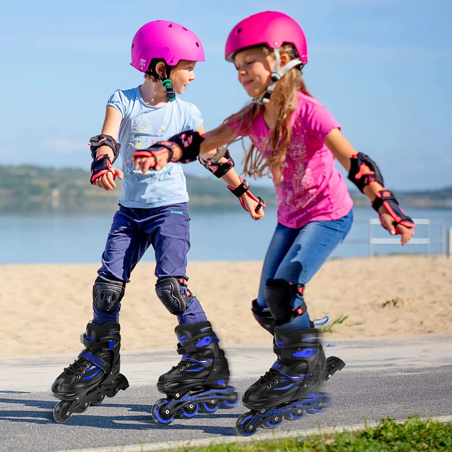 OBENSKY Adjustable Inline Skates, Illuminating Roller Blades for Kids, Boys& Girls Beginner w/ Light up Wheels-Blue - Curated Treasures Market