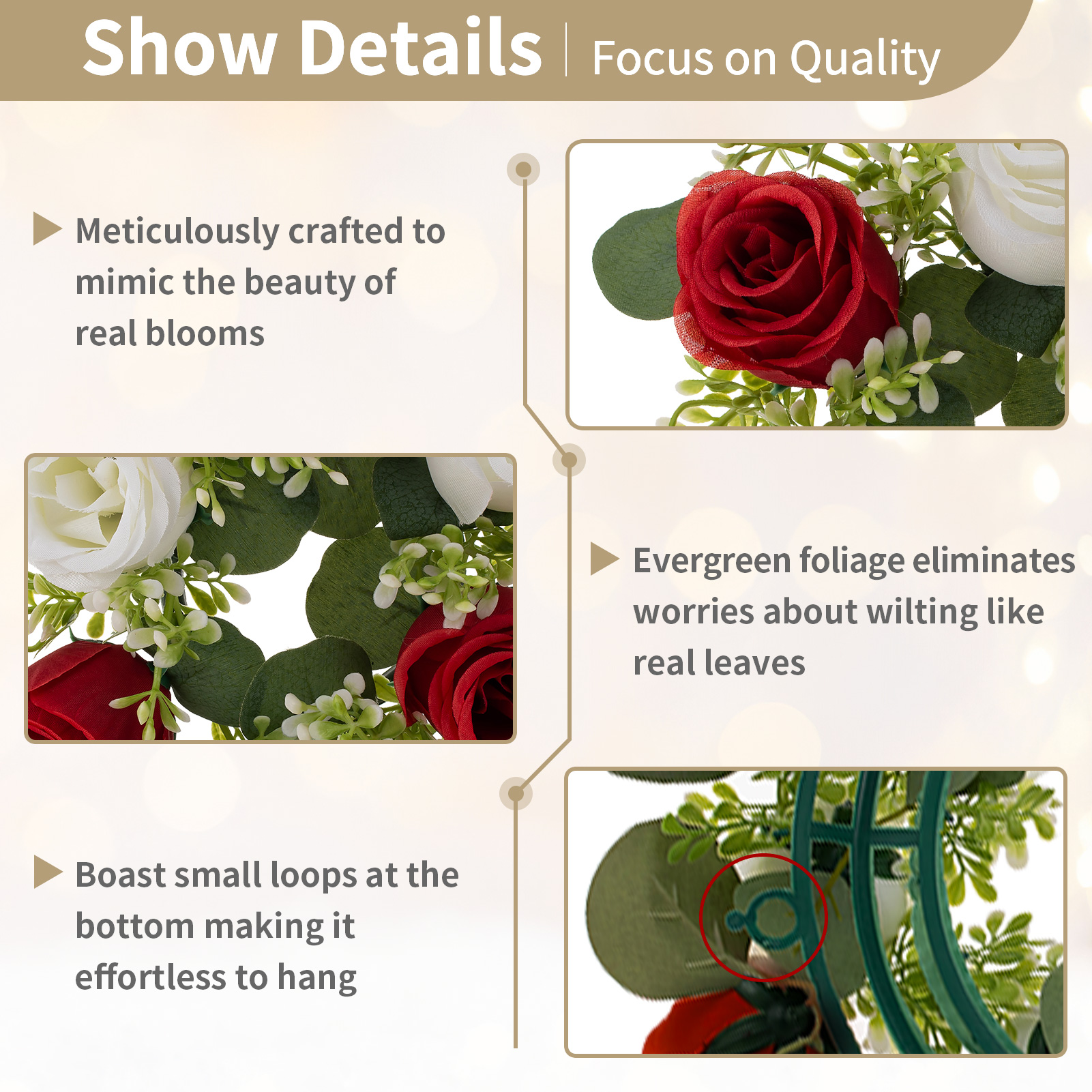 Blosmon Candle Rings Wreaths 6 Pcs 13.4" Large Burgundy & White Artificial Flowers Wedding Centerpiece for Table Spring Summer Fake Rose Wreath for