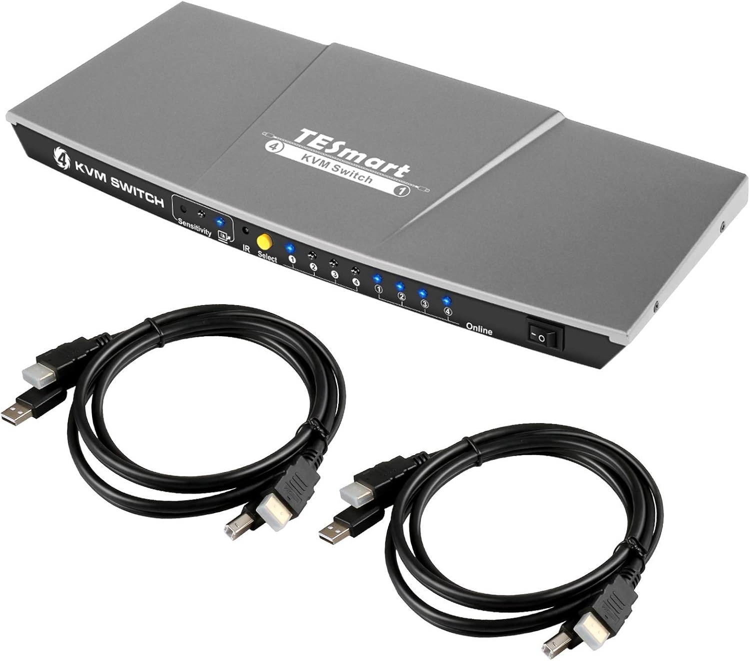 TESmart 4K 4x1 KVM Switch HDMI 4 Ports 3840 x 2160 @ 30Hz with 2 Pcs 5ft KVM Cables Supports USB 2.0 Device Control up to 4 Pcs/Servers/DVR (Black)