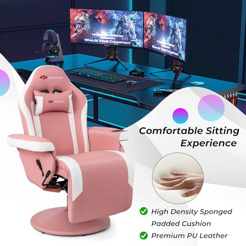 Goplus Massage Gaming Chair, Racing Style Gaming Recliner w/Adjustable Backrest and Footrest