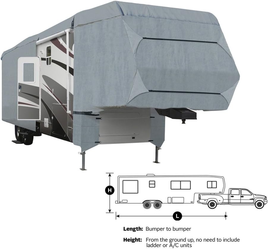 SavvyCraft Deluxe 4-Layer 5th Wheel RV Travel Trailer Camper Cover Fits from 37'-41'L Extra Tall (140 H) W/Zipper Access