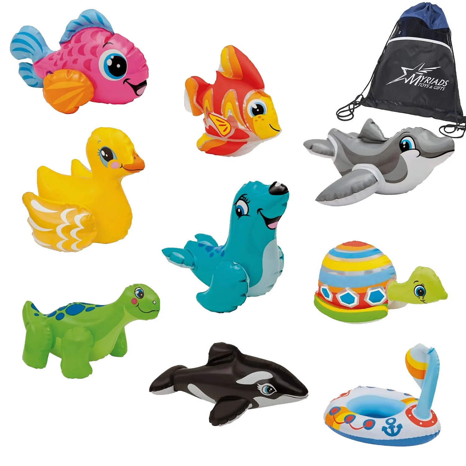 Intex Inflatable Bath Toys, Sea-Life Variety Set of 9: Tropical Fish, Whale, Turtle, Dolphin, Seal, and More
