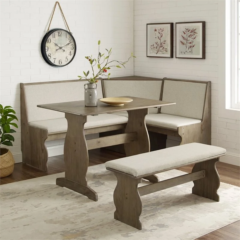Linon Natasha Wood Corner Nook Dining Set in Brown