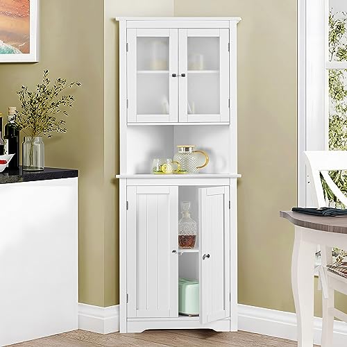 Iwell 67" Tall Bathroom Cabinet, Storage Cabinet with 2 Doors & 1 Drawer, Bathroom Storage Cabinets with Adjustable Shelves, for Living Room