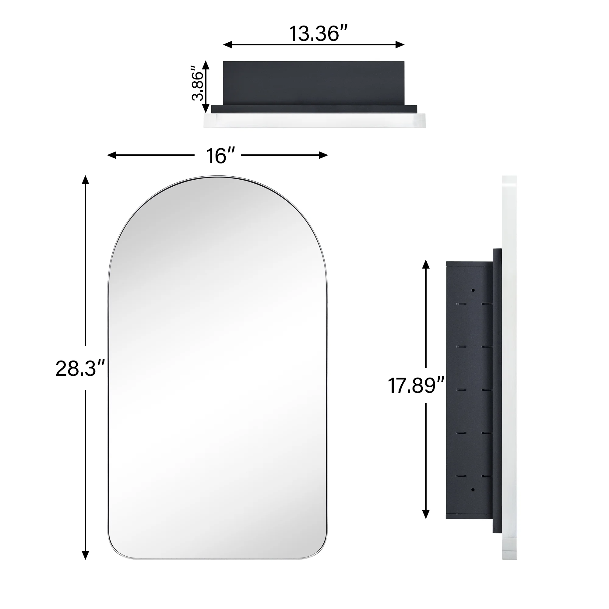 EGHOME Chrome Arched Recessed Bathroom Medicine Cabinet with Mirror Stainless Steel Metal Framed Rectangular Bathroom Cabinet with Mirror 16x28.3''