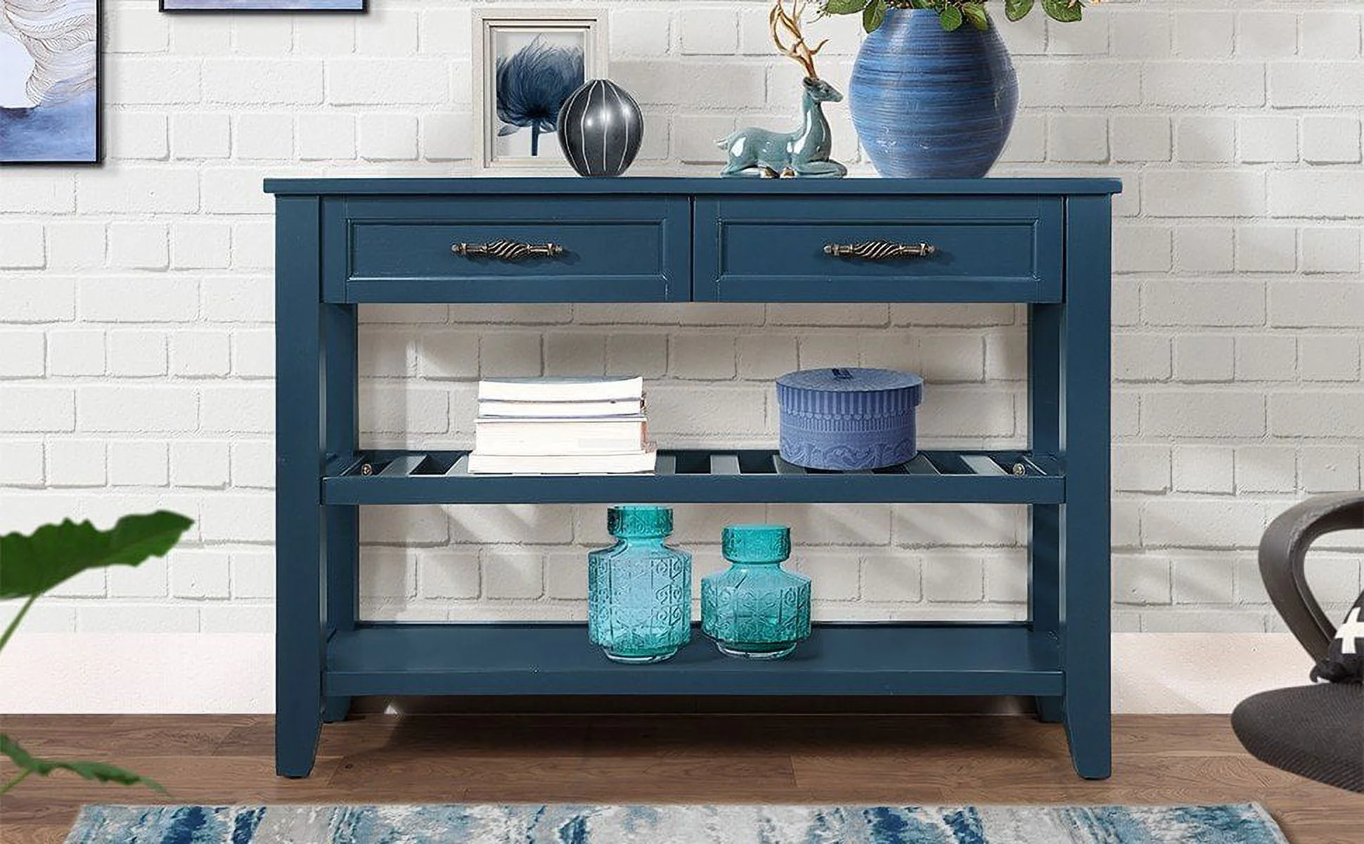 Console Sofa Table with 2 Storage Drawers and 2 Tiers Shelves