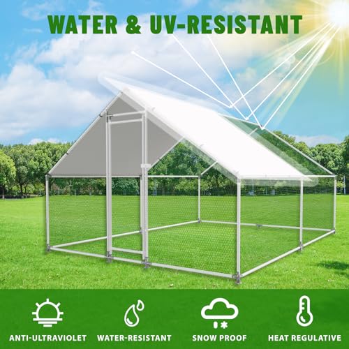 Large Metal Chicken Coop Walk-in Poultry Cage with Water-Resident and Anti-UV Cover Duck Rabbit Cat House Outdoor Chicken Run Pen with Spire Shaped