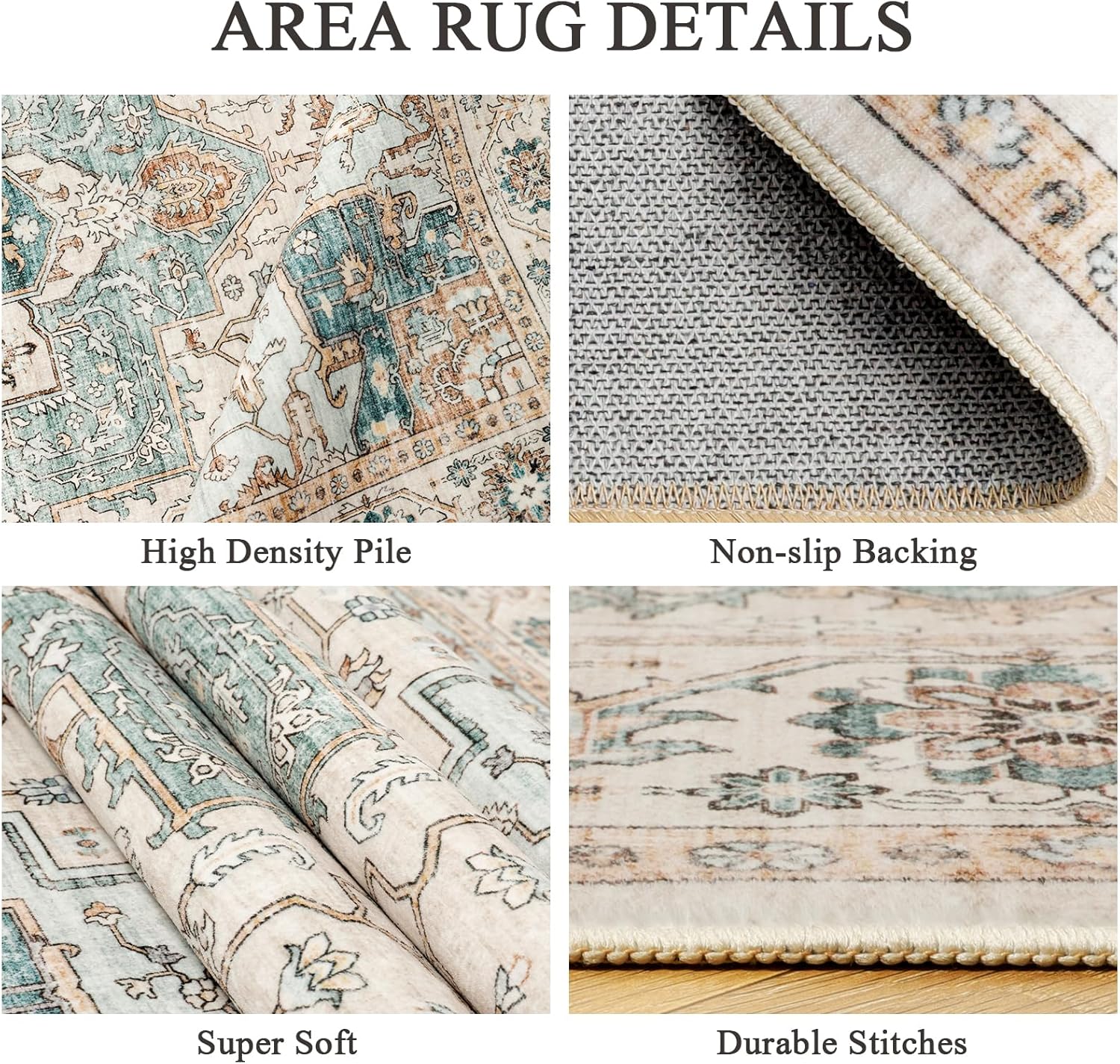8x10 Area Rug for Living Room, Non Slip Vintage Machine Washable Rug, Foldable Stain Resistant Large Area Rugs for Bedroom