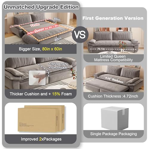 70.1" Futon Sofa Bed Queen Size, Pull Out Bed, 3-in-1 Convertible Sleeper Sofa with 2 Soft Pillows, Modern Velvet Futon Couch for Living Room