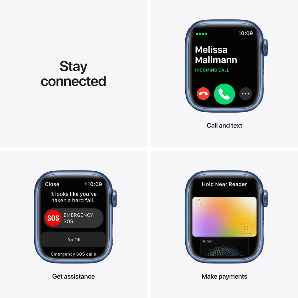 Restored Apple Watch Series 7, GPS + Cellular, 41mm Blue Aluminum Case with Abyss Blue Sport Band (Refurbished)
