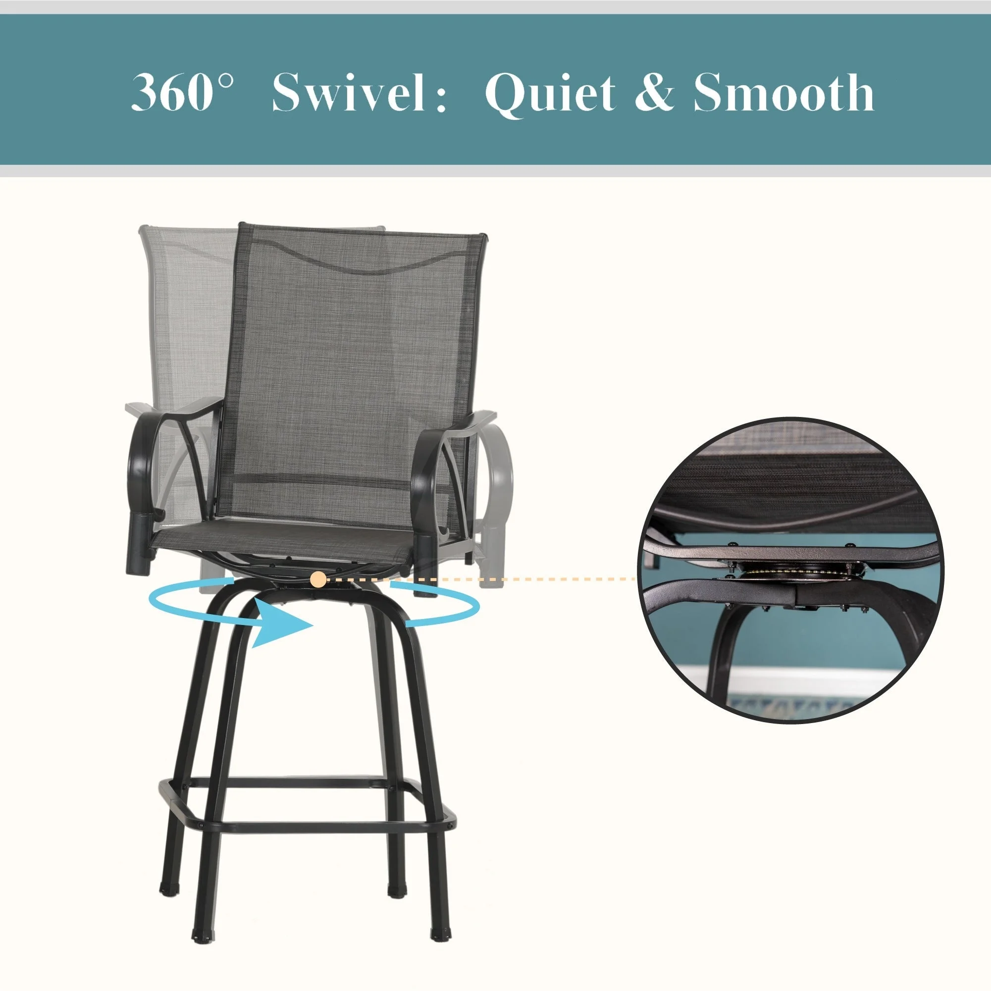 3/5-Piece Patio Bar Stool Set Wood-look Table & Grey Textilene Sling Fabric Swivel Bar Stools 5-Piece - Curated Treasures Market