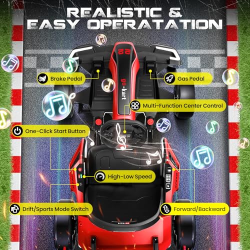 Hikole Go Kart Electric Drift Kart Car, 24V Crazy Go Cart for Kids with Adjustable Seat, 3 Speed Mode, Fast 300W Motor, 8.5 MPH