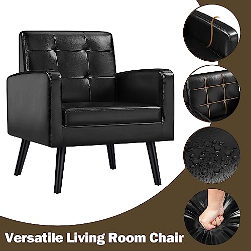 Yaheetech Mid-Century Accent Chairs, PU Leather Modern Upholstered Living Room Chair