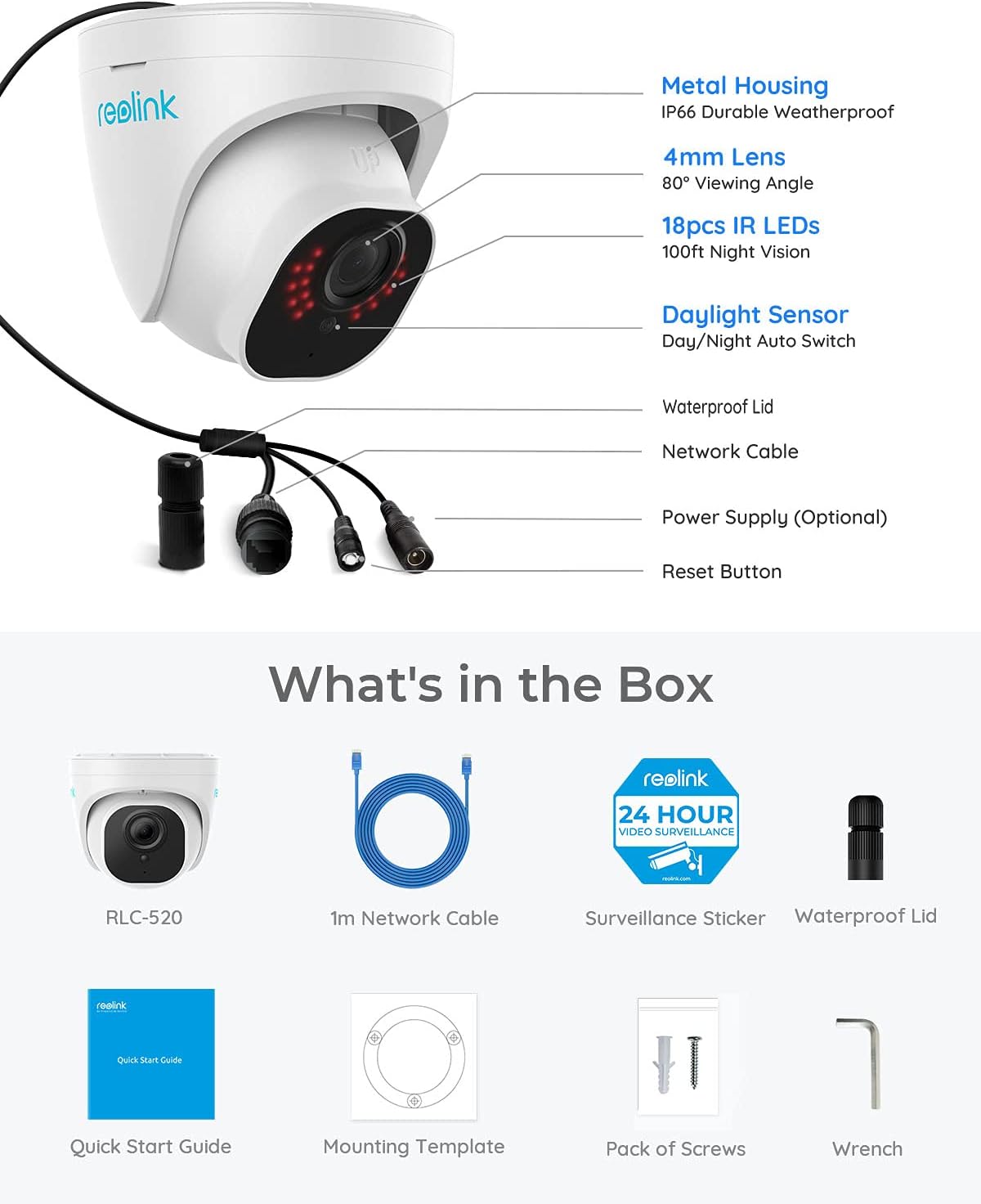 REOLINK Security Camera Outdoor, 5MP HD IP PoE Dome Surveillance Camera, Work with Smart Home, 100ft IR Night Vision, Motion Detection