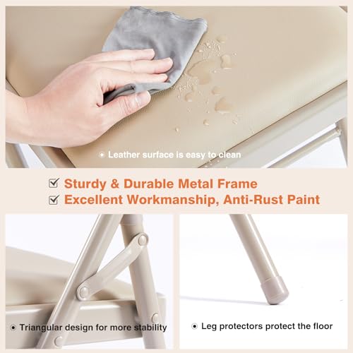 Sweetcrispy Folding Chair 12 Pack, Leather Padded Folding Chairs, Sturdy Metal Foldable Chairs, Easy to Use and Store, Outdoor and Indoor, for Home