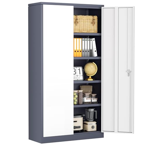 INTERGREAT Metal Storage Cabinets 72” Black Garage Steel Storage Cabinet with Doors and Shelves, Metal Tool Cabinet