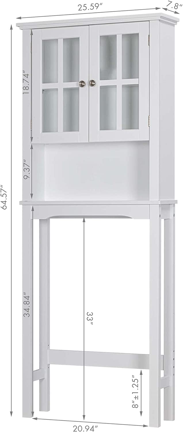 Spirich Home Bathroom Cabinet Over The Toilet, Bathroom Storage Cabinet with Windowpane Glass Doors and Adjustable Shelves