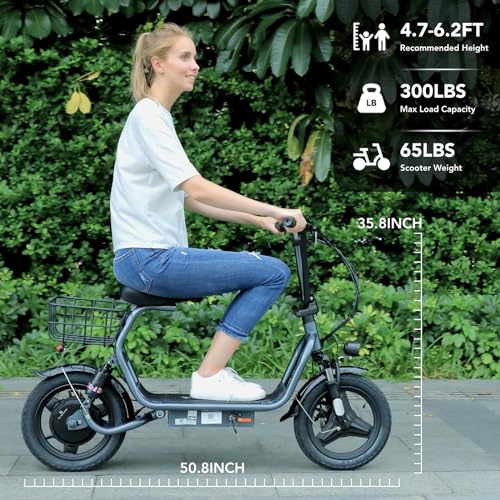 Caroma Peak 500W/800W/1200W Electric Scooter with Seat for Adults,up to 30 Miles&20MPH, 14" Fat Tire