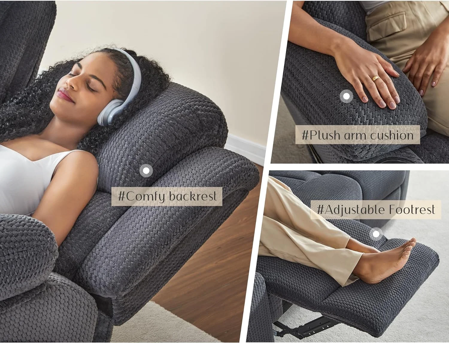 AMERLIFE Recliner Couch, 3 Seater Sofa with Cup Holders for Living Room- 85 inch Grey Comfy Couch