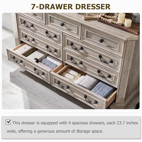 T4TREAM Farmhouse 5 Drawers Dresser for Bedroom, 48" Tall Wood Rustic Chest of Drawers with Natural Texture, Vintage Design