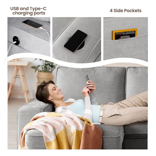 ASHOMELI 99" Convertible Sleeper Sofa Bed,L Shaped with Storage Chaise Pull Out Couch for Living Room,USB and Type-C