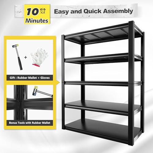 REIBII 48" W Garage Shelving 3000LBS Metal Shelving Heavy Duty Storage Shelves Adjustable Metal Shelf Industrial Pantry Shelves for Warehouse Garage