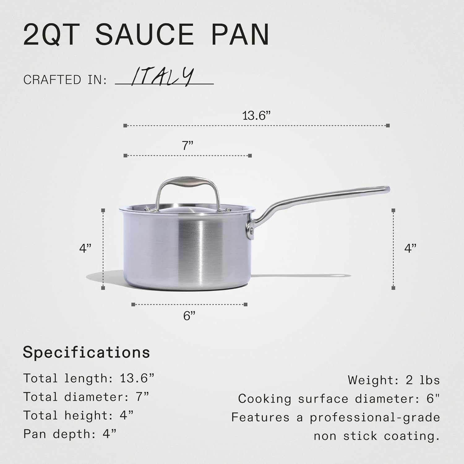 Made In Cookware - 2 Quart Non Stick Sauce Pan With Lid - Graphite - 5 Ply Stainless Clad Nonstick Saucepan - Professional Cookware