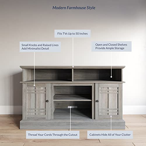 BELLEZE Modern 48" Farmhouse Wood TV Stand & Media Entertainment Center Console Table for TVs up to 50 Inch with Open Storage Shelves & Cabinets