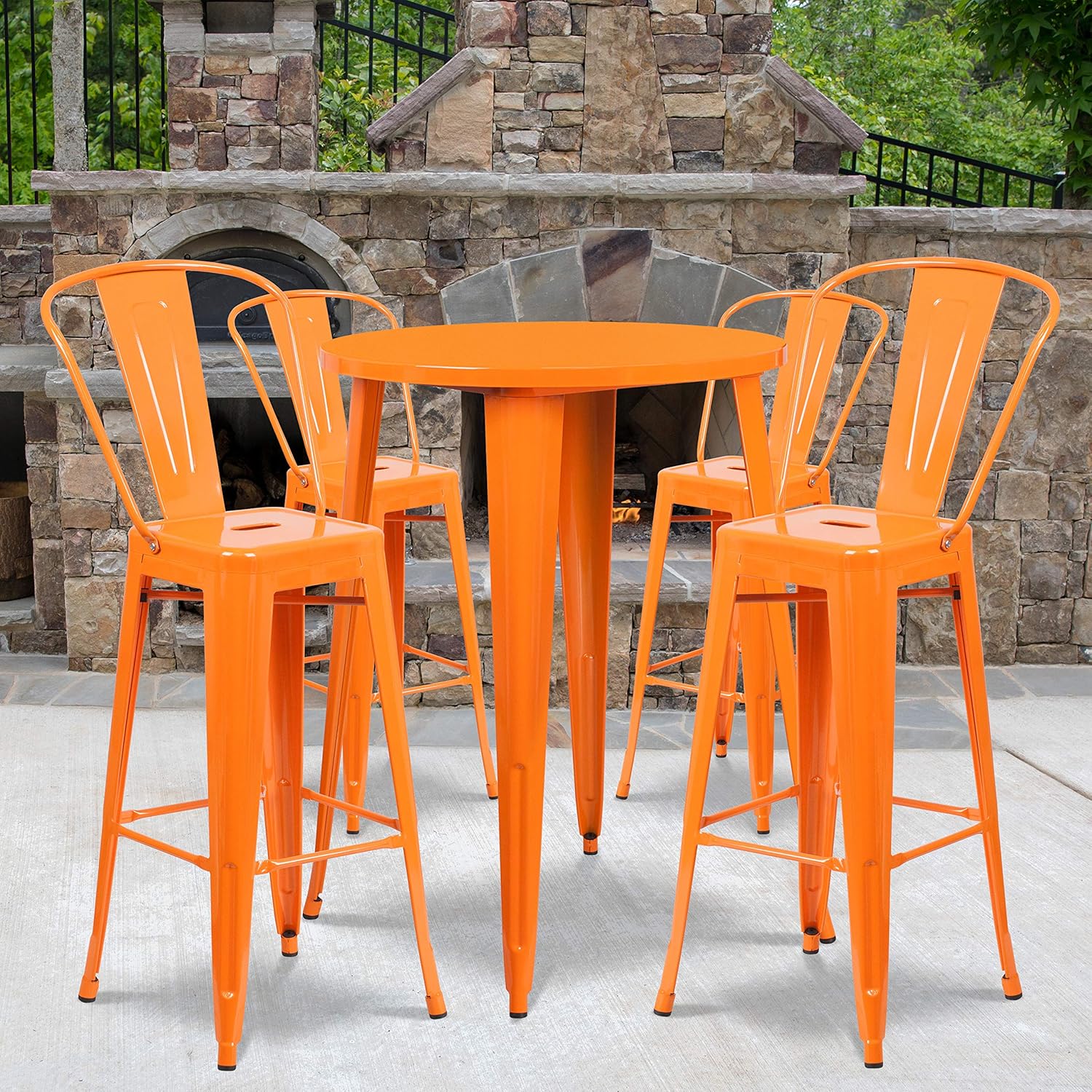 Flash Furniture Commercial Grade 30 Round Silver Metal Indoor-Outdoor Bar Table Set with 4 Cafe Stools