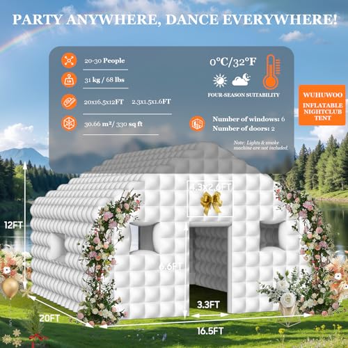 Inflatable Nightclub 20x16.5x12 Ft, Large White Inflatable Party Club Tent for Adults Birthday Backyard Wedding Rental, 2 Doors and Logo Area
