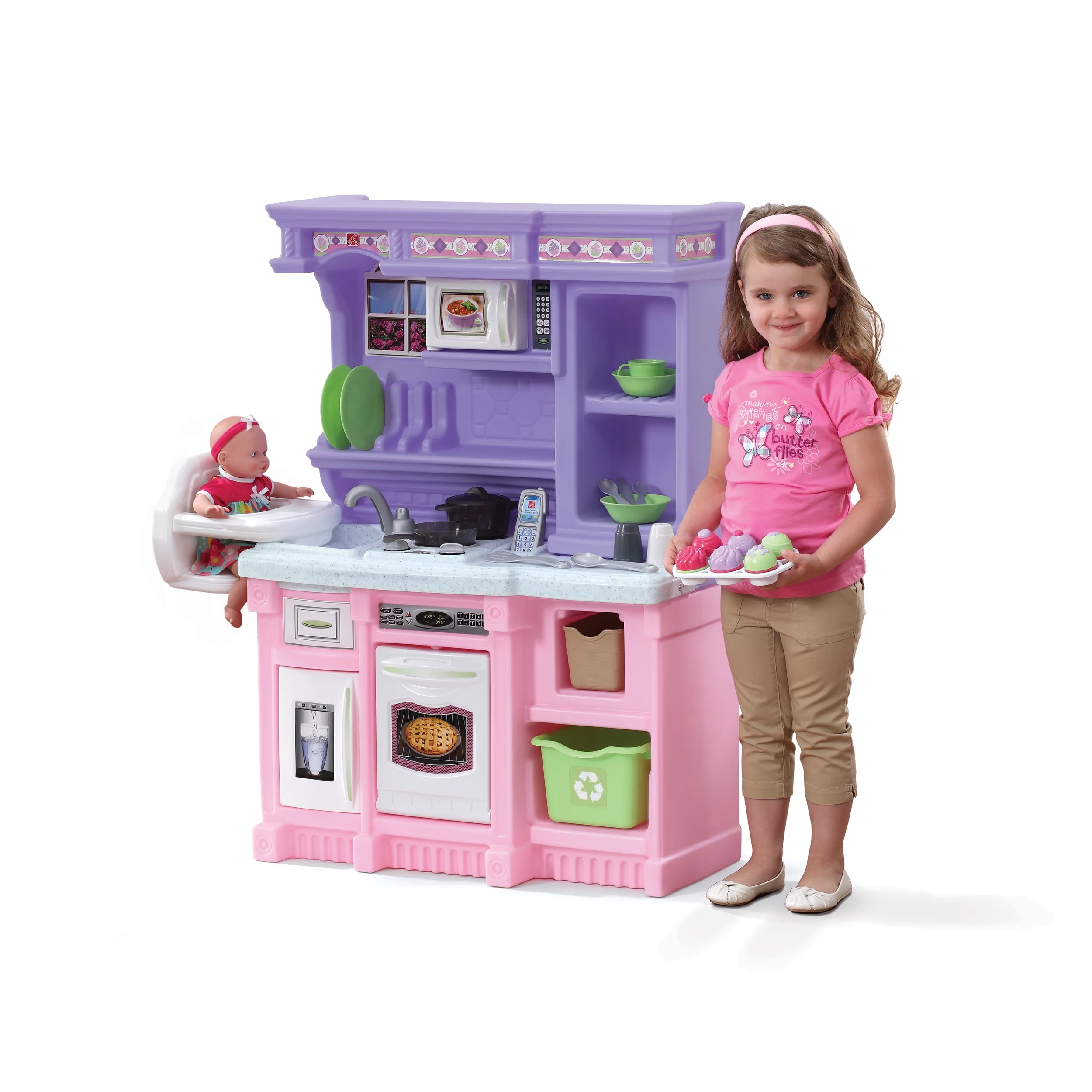 Step2 Little Bakers Pink Toddler Plastic Kitchen Playset with 30 Piece Play Set