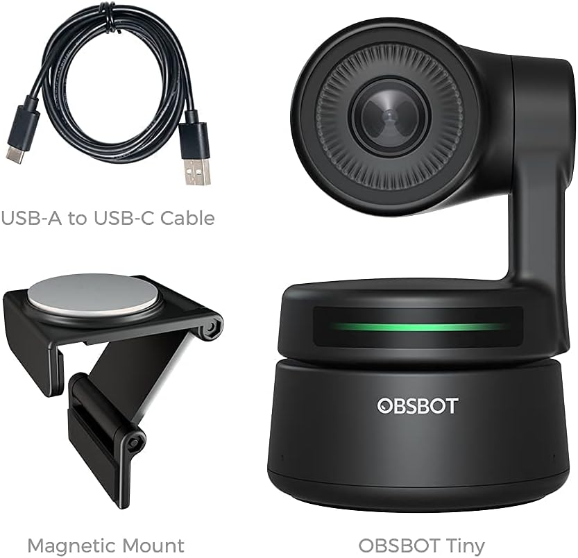 OBSBOT Tiny PTZ Webcam, AI-Powered Framing & Gesture Control, Full HD 1080p Webcam with Dual Omni-Directional Mics, 90-Degree Wide Angle