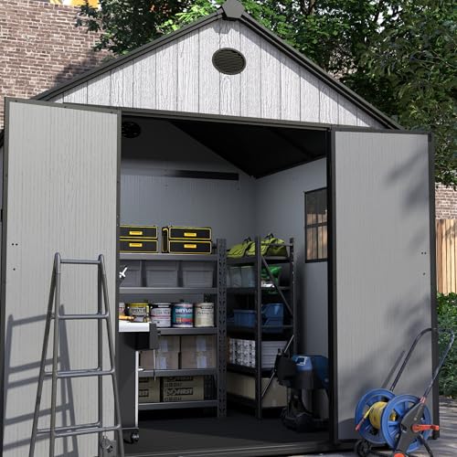 4.4x6 FT Resin Outdoor Storage Shed, 230 Cuft Garden Tool Sheds & Outdoor Storage Plastic Shed with Floor