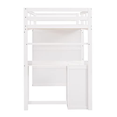 Harper & Bright Designs Full Size Loft Bed with Desk and Wardrobe, Solid Wood Loft Bed Frame with Storage Drawers, for Kids Teens Adults (White)