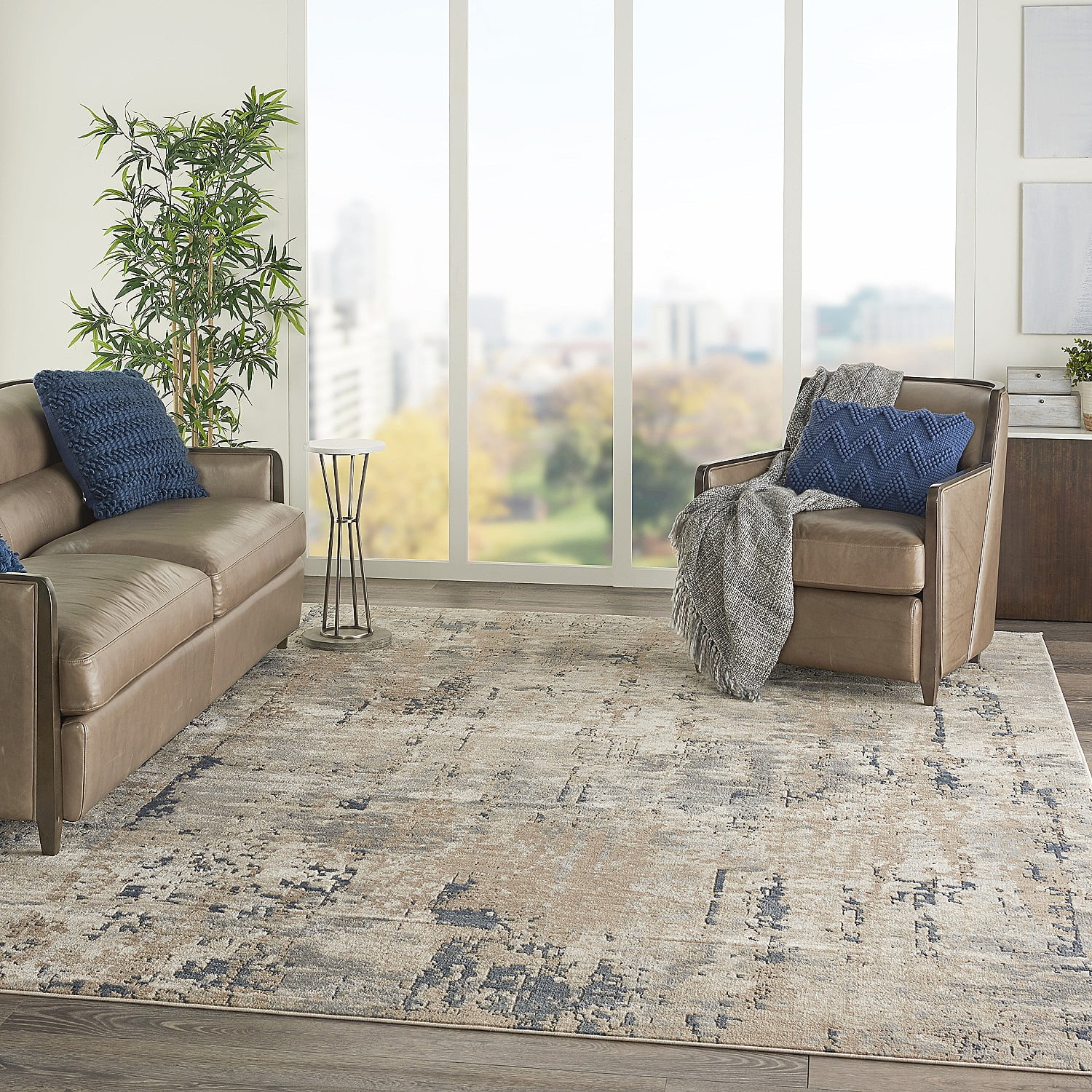 Nourison Concerto Beige/Grey 10' x 14' Area Rug, Abstract, Distressed, Bed Room, Living Room, Dining Room, Kitchen, Easy Cleaning, Non Shedding,