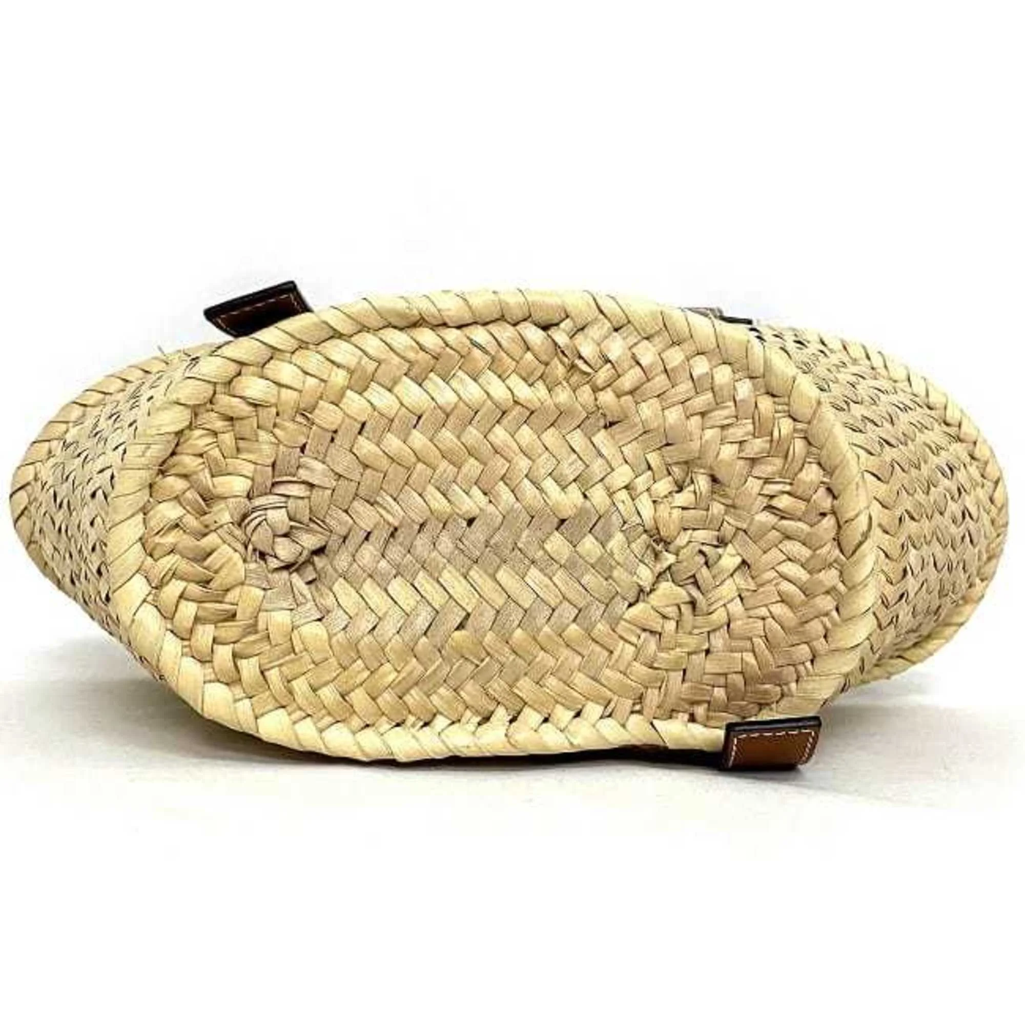Pre-Owned Loewe Basket Bag Beige Brown Anagram 327.02.S93 Tote Palm Leaf Calf Leather LOEWE Straw Handbag (Good)