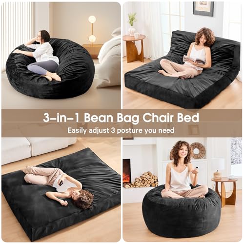 Bean Bag Chairs for Adults - Giant Bean Bag Chair Convertible Bean Bag Bed - Beanbag Chair with Micro Fiber Cover/Furniture Foam Filler