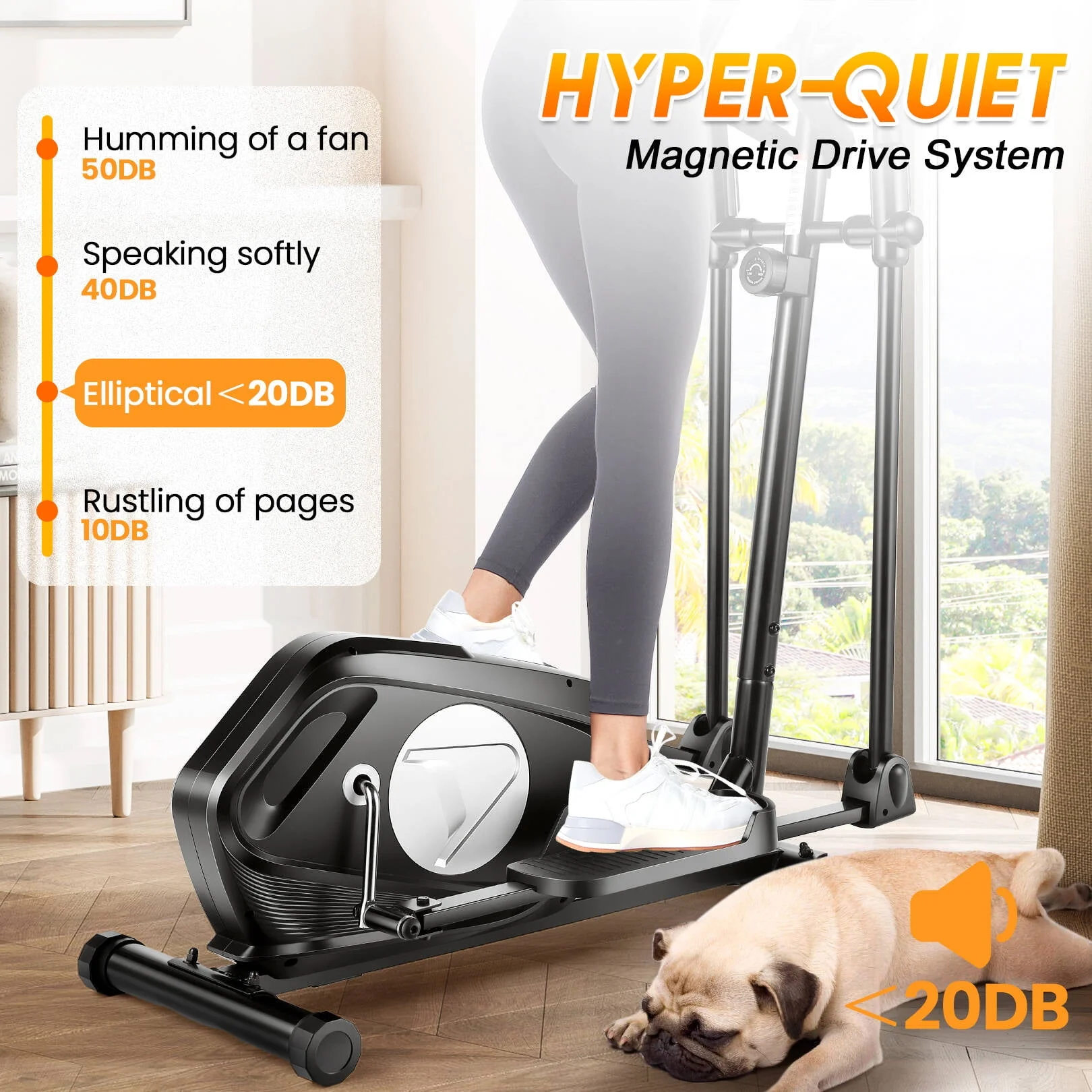 Elliptical Machine 8 Levels Elliptical Trainers with Heart Rate Sensor LCD Monitor Smooth Quiet Driven for Home Gym Office 390lbs Capacity 15inch