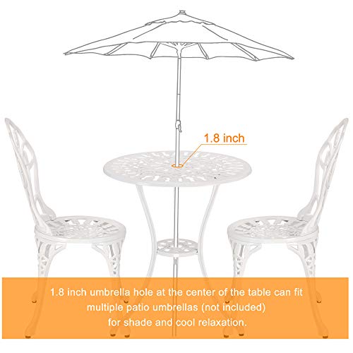 HOMEFUN Bistro Table and Chairs Set of 2 Outdoor 3 Piece Patio Set, Rose Pattern Cast Aluminum Bistro for Garden Balcony