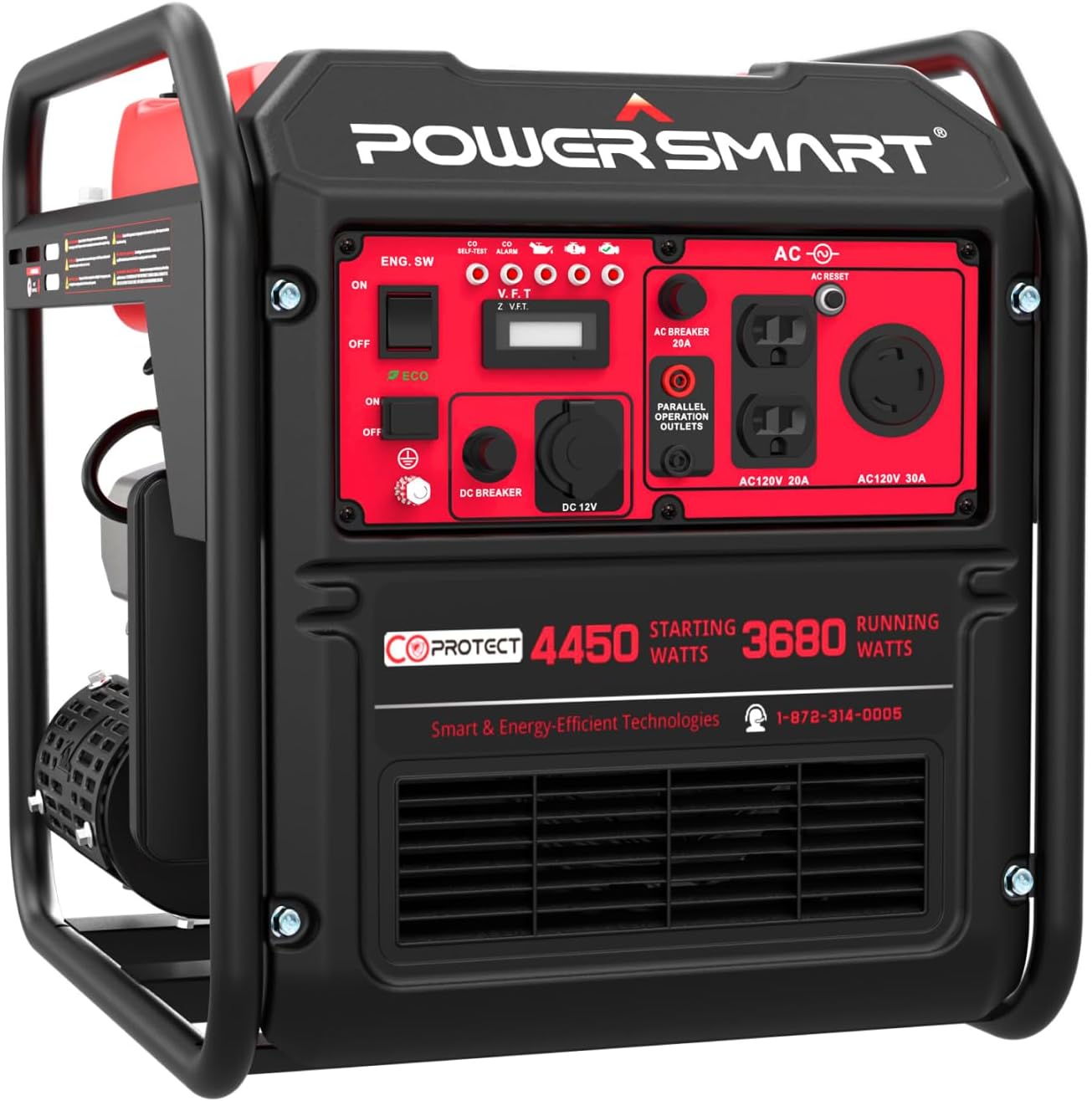 PowerSmart 4450-Watt Open Frame Inverter Generator, CO Protector, RV-Ready, Eco-Mode, Gas Powered Generator for Outdoor, Home