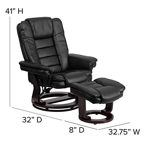 EMMA + OLIVER Multi-Position Stitched Recliner & Ottoman with Swivel Base in Beige LeatherSoft