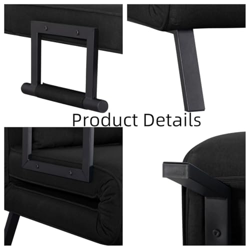 3 in 1 Sleeper Sofa Bed, Futon Sofa Bed for Living Room with Side Pocket, Black Sleepers Sofa Couch with Pullout Bed