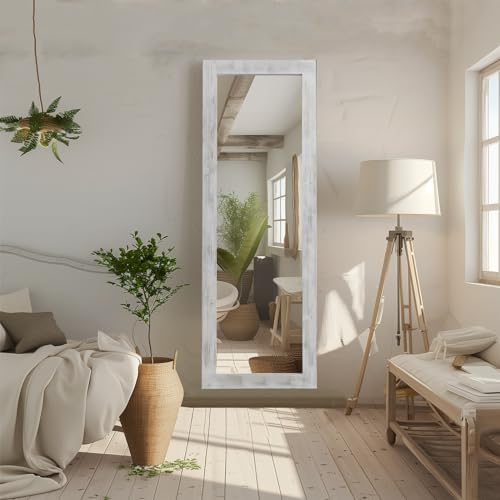 MELOMOIR Rustic Farmhouse Full Length Mirror, 64"x21" Wood Frame Floor Mirror, Free Standing Mirror Leaning Hanging Mirror