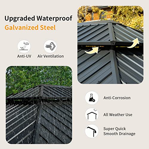 Domi 10' x 10' Hardtop Gazebo Outdoor Metal Gazebo with Galvanized Steel Double Roof Canopy, Curtains and Netting for Patio, Backyard, Deck