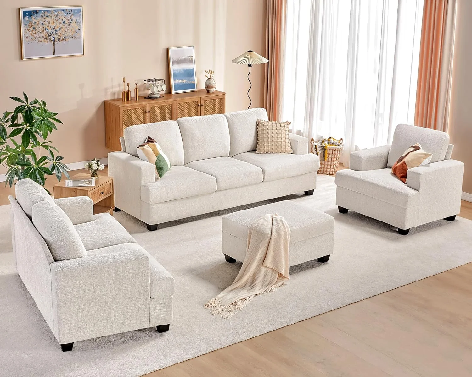 Papajet Sofa, Modern Couches with Extra Deep Seats, 39 Inch Wide Single Seater Couches for Living Room, Bedroom and Office (Chenille, Beige)