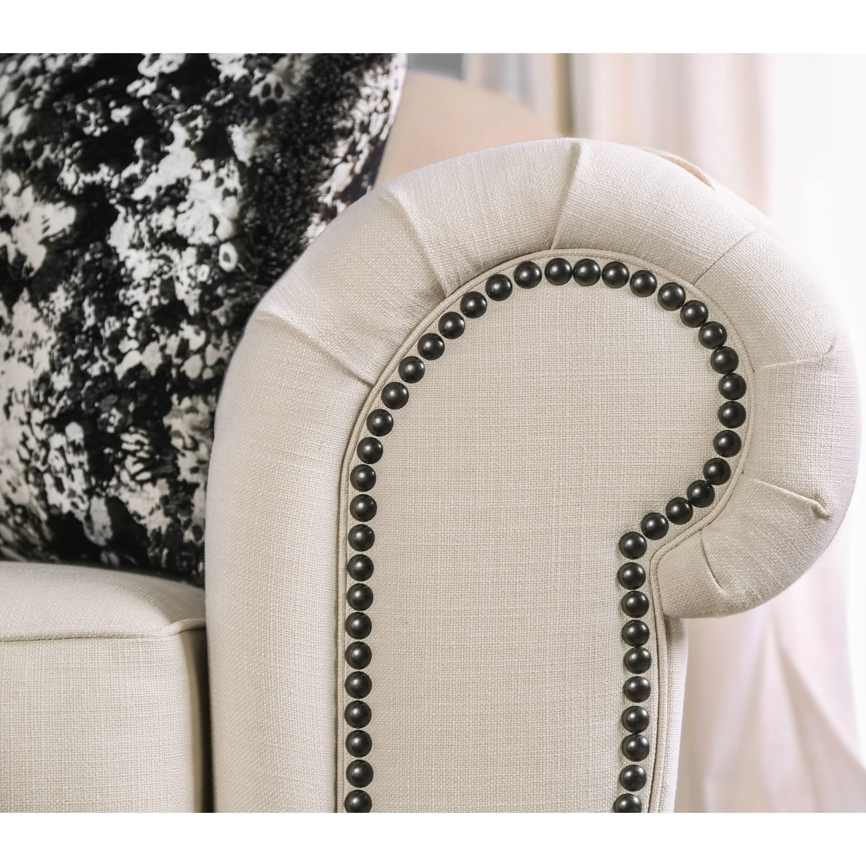 Furniture of America Cury Glam Beige Fabric Upholstered Tufted Nailhead Trim Sofa by