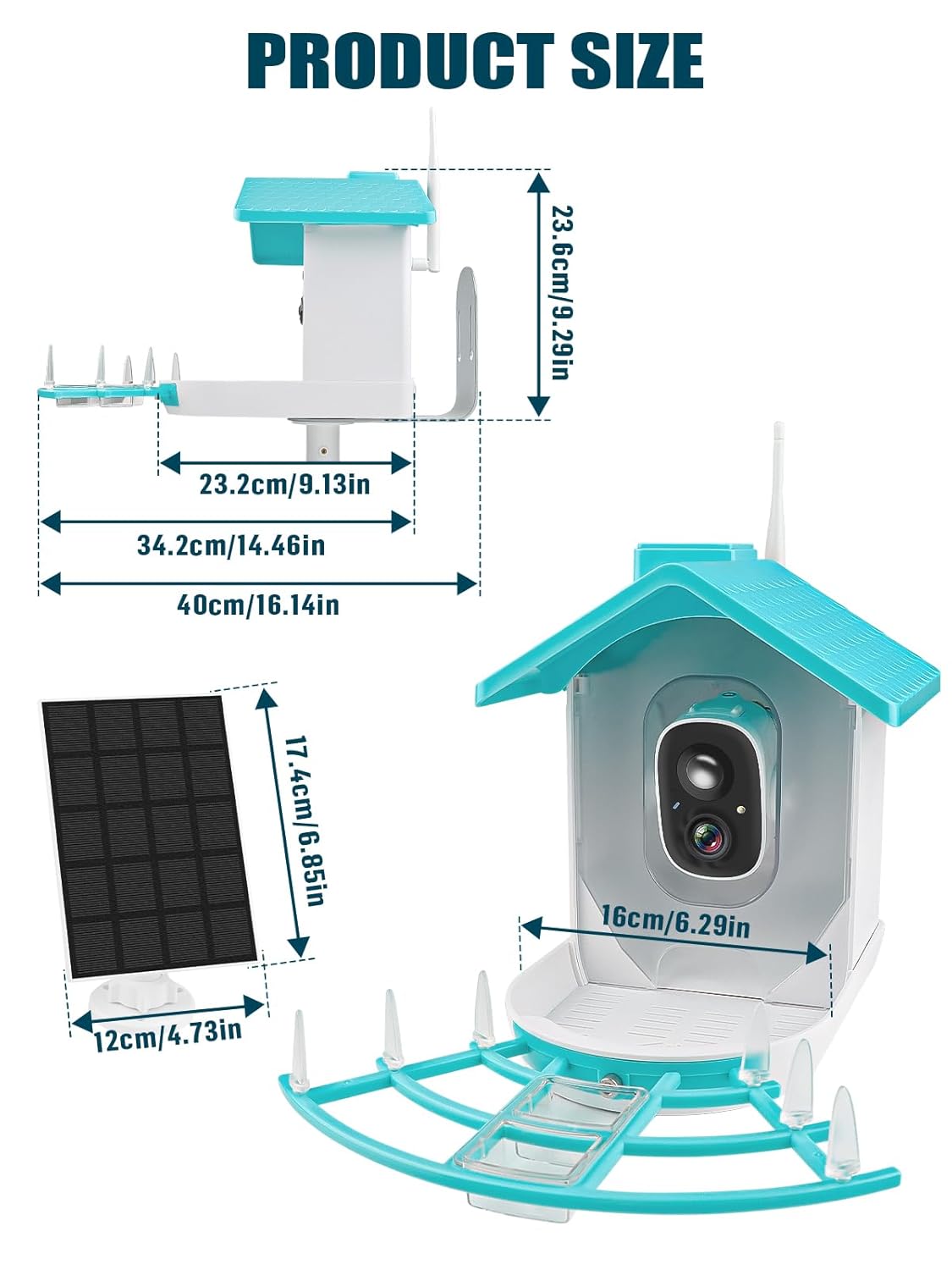 EBANKU Smart Bird Feeder with Camera, Solar Powered Dual Charge 1080P HD Video AI Identify 10000+Bird Species Bird Feeders for Outside