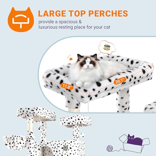 Allewie 81 Inches Tall Cat Tree/Multi-Level Large Climbing Tree House and Towers for Big Feline/Condo and Hammock/Scratching Post/Wide Base/Dark Grey