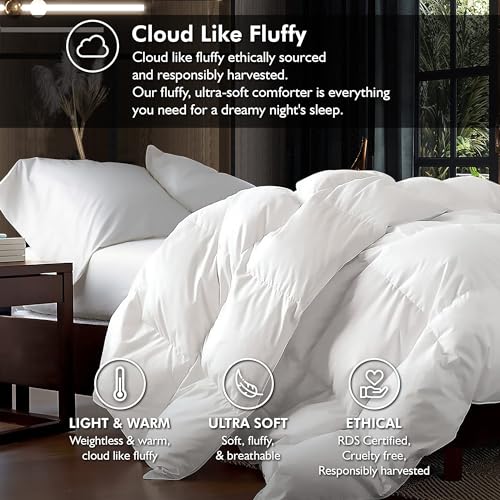 Luxurious Oversized King 108" x 98" Size Goose Down Fiber Waterfowl Feather Fiber Comforter Duvet, 100% Egyptian Cotton Cover, 65 oz. Fill Weight